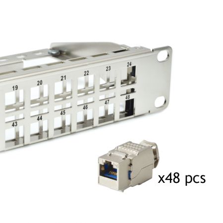 ISO/IEC Cat 6a - 1U 48-Port High Density STP/UTP Snap-In Type Patch Panel with Jack